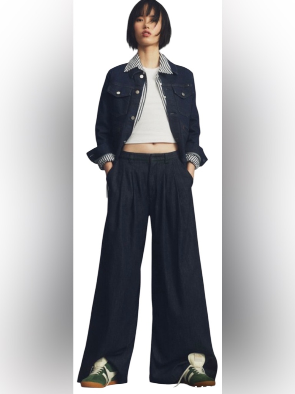 Maeve Anthropologie Avery Pleated Wide-Leg Denim Trousers – Size 33T Tall